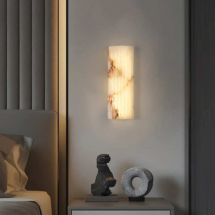 AlabasterGlow | Elegant Ribbed Alabaster Wall Sconce Light Fixture 0