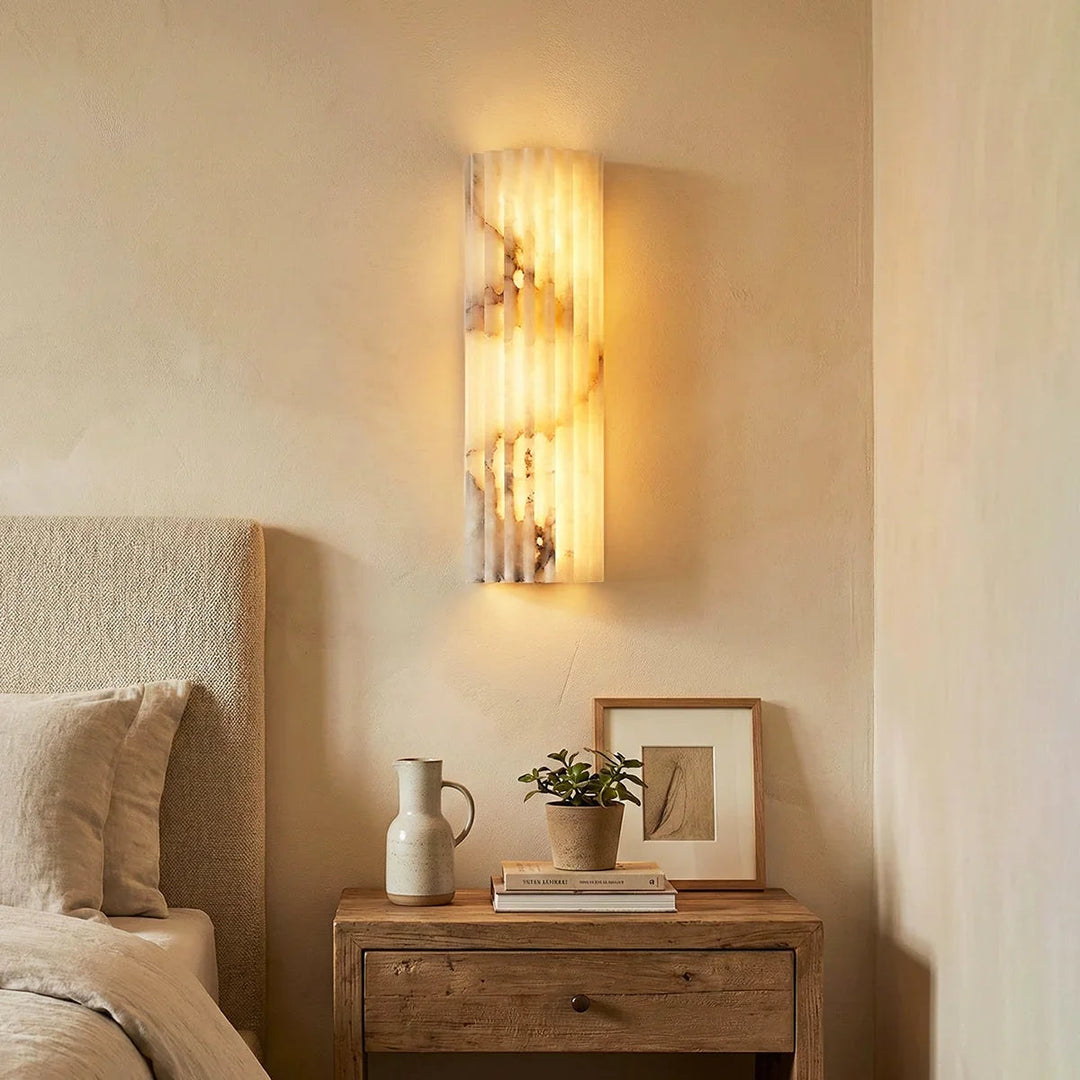 AlabasterGlow | Elegant Ribbed Alabaster Wall Sconce Light Fixture 2