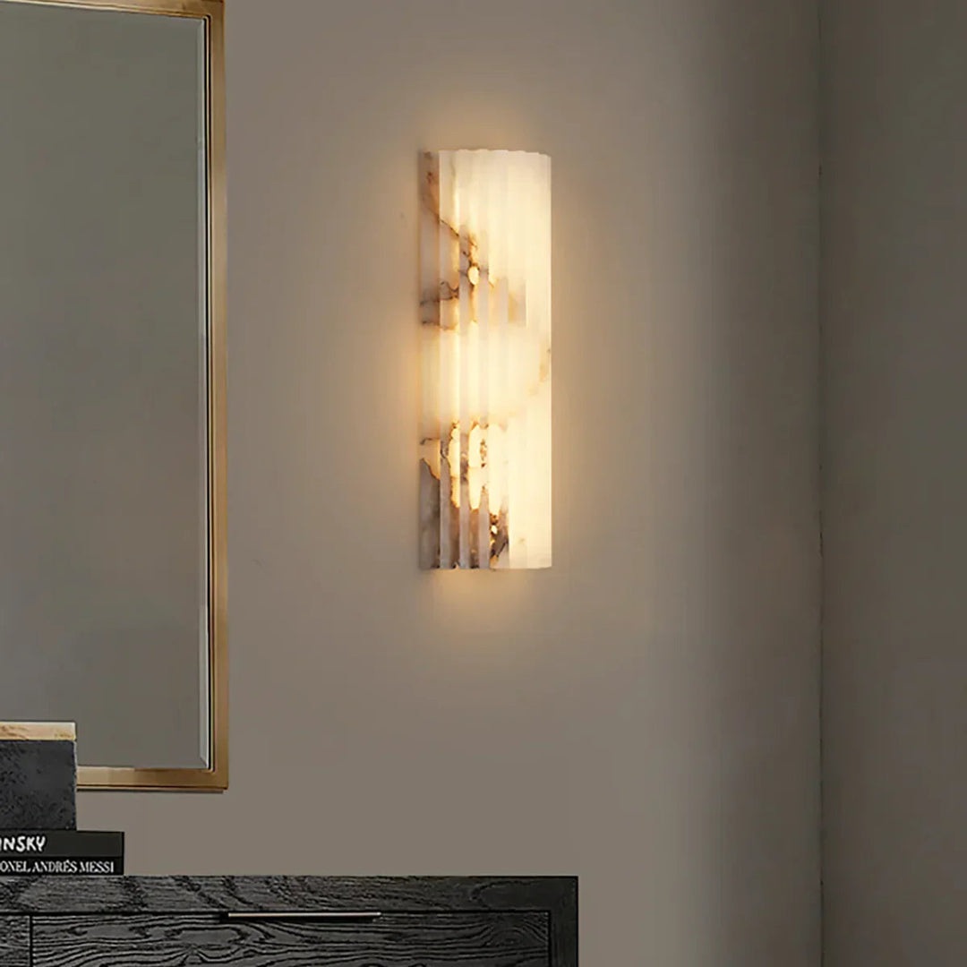 AlabasterGlow | Elegant Ribbed Alabaster Wall Sconce Light Fixture 3