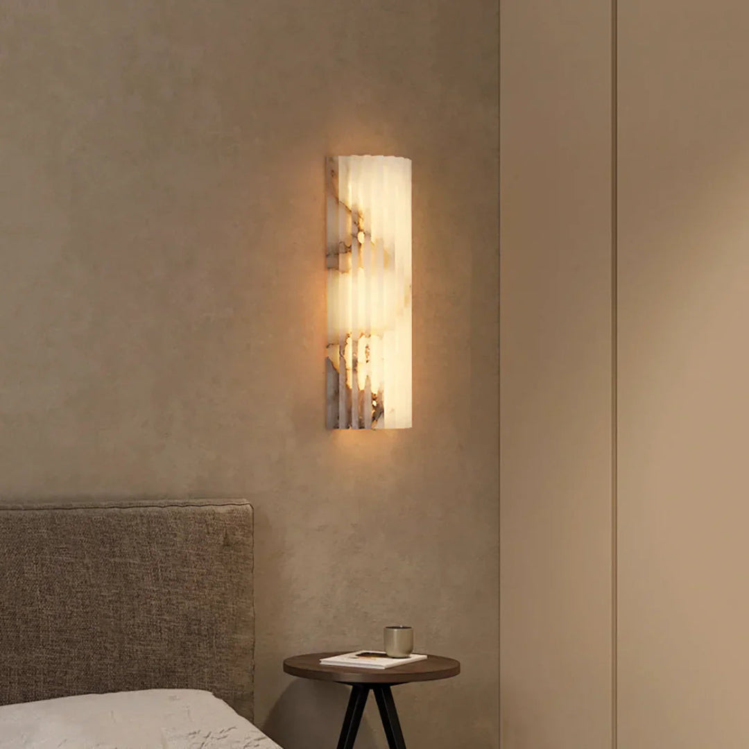 AlabasterGlow | Elegant Ribbed Alabaster Wall Sconce Light Fixture 4