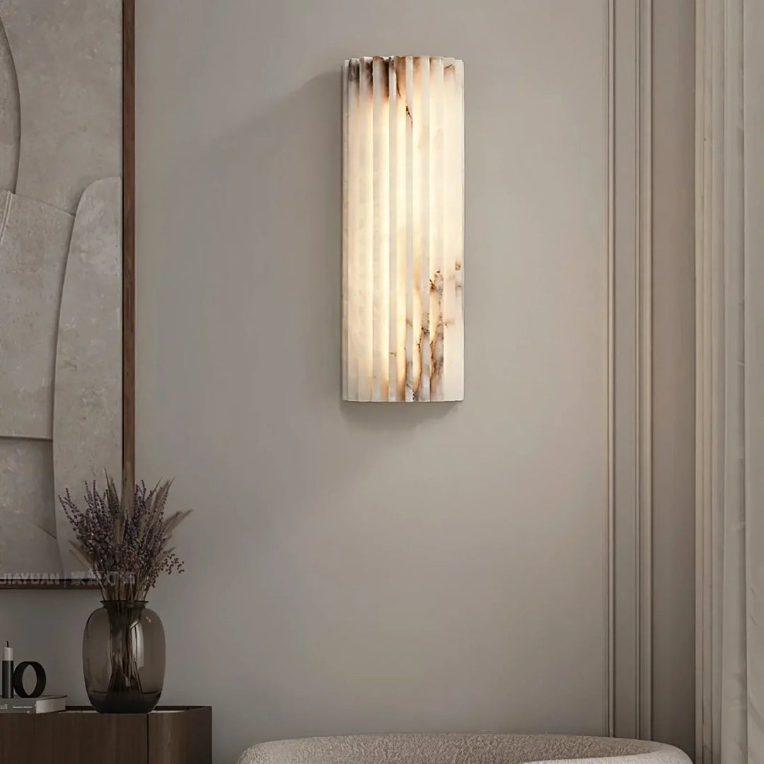 AlabasterGlow | Elegant Ribbed Alabaster Wall Sconce Light Fixture 5
