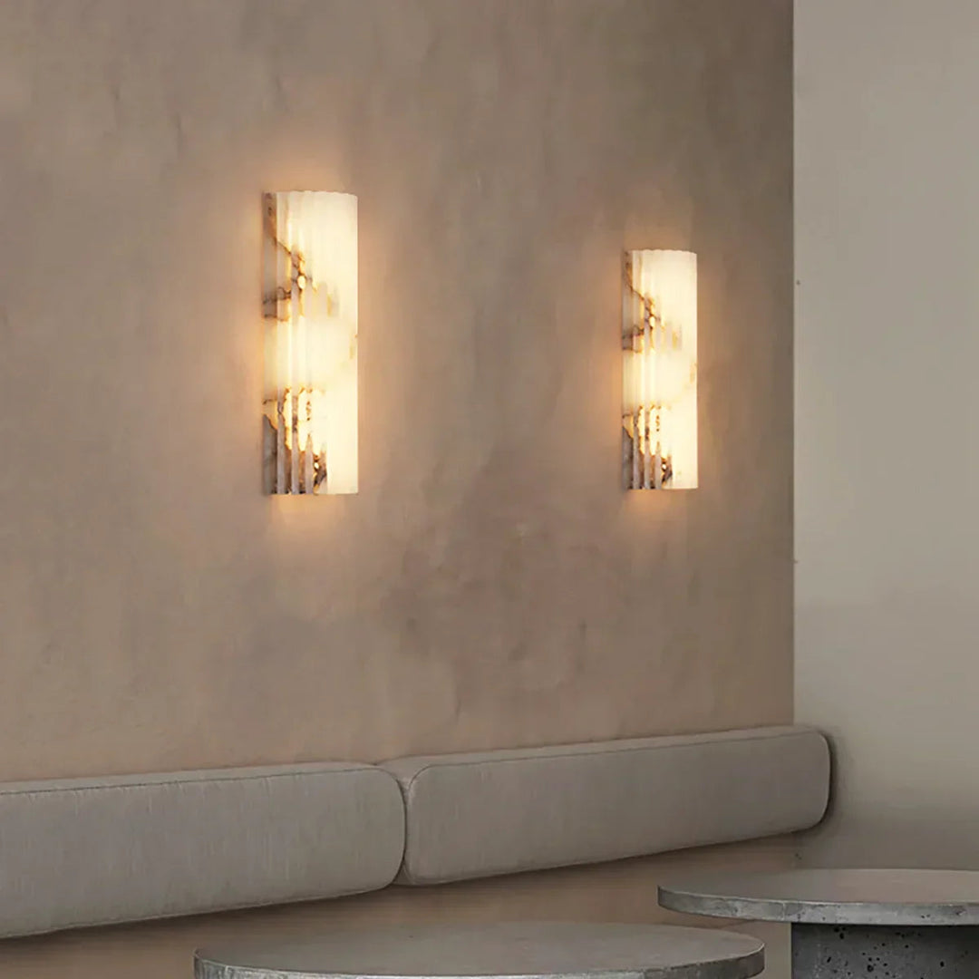 AlabasterGlow | Elegant Ribbed Alabaster Wall Sconce Light Fixture 6