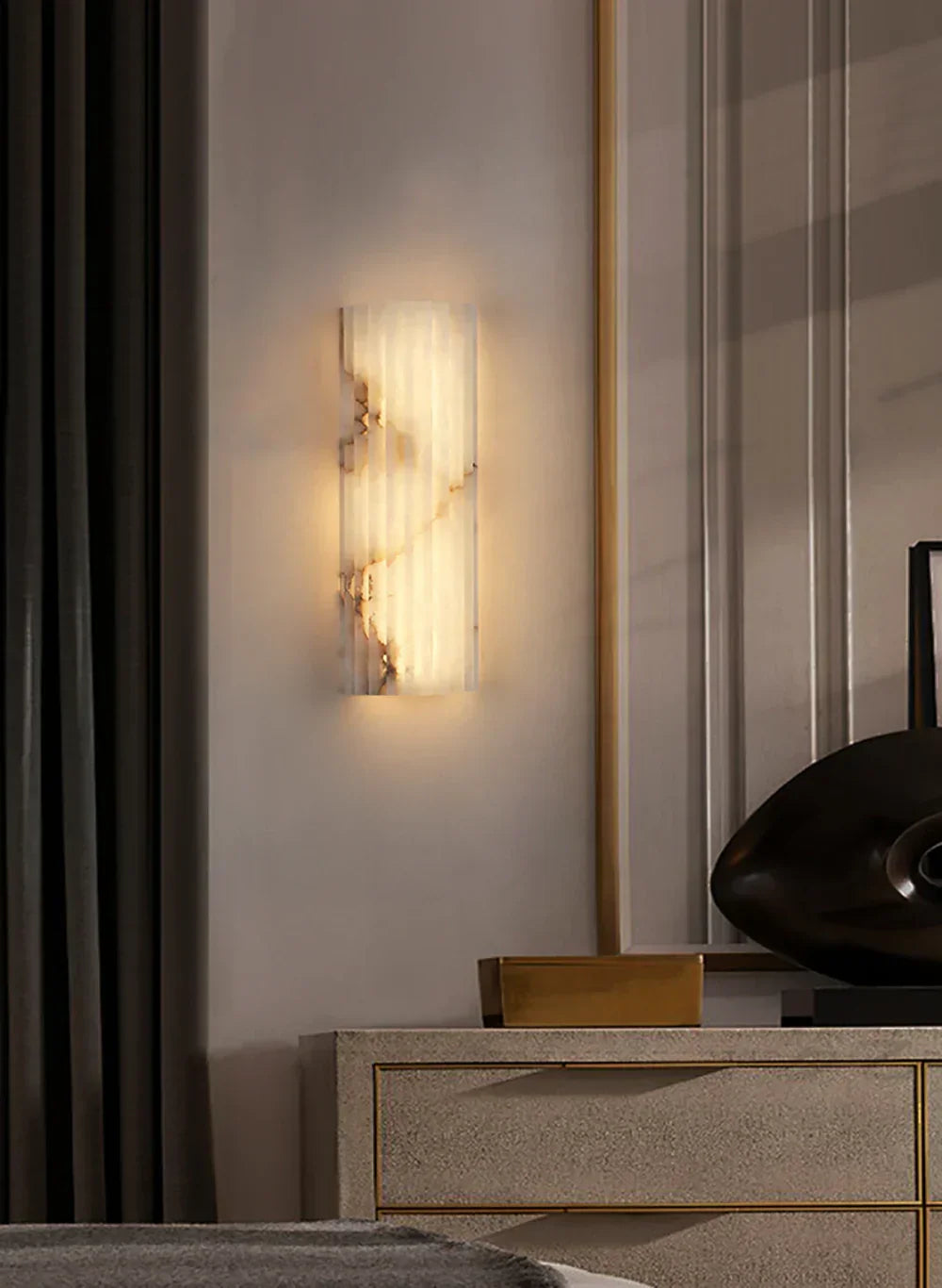AlabasterGlow | Elegant Ribbed Alabaster Wall Sconce Light Fixture 7