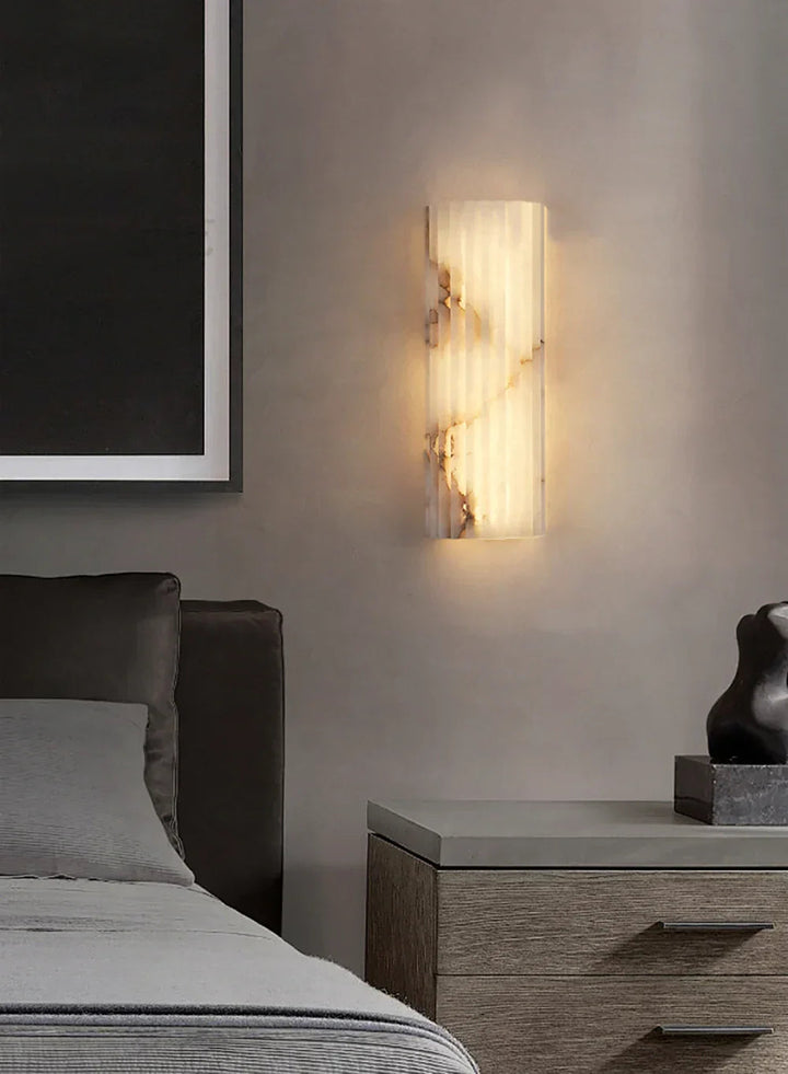 AlabasterGlow | Elegant Ribbed Alabaster Wall Sconce Light Fixture 8