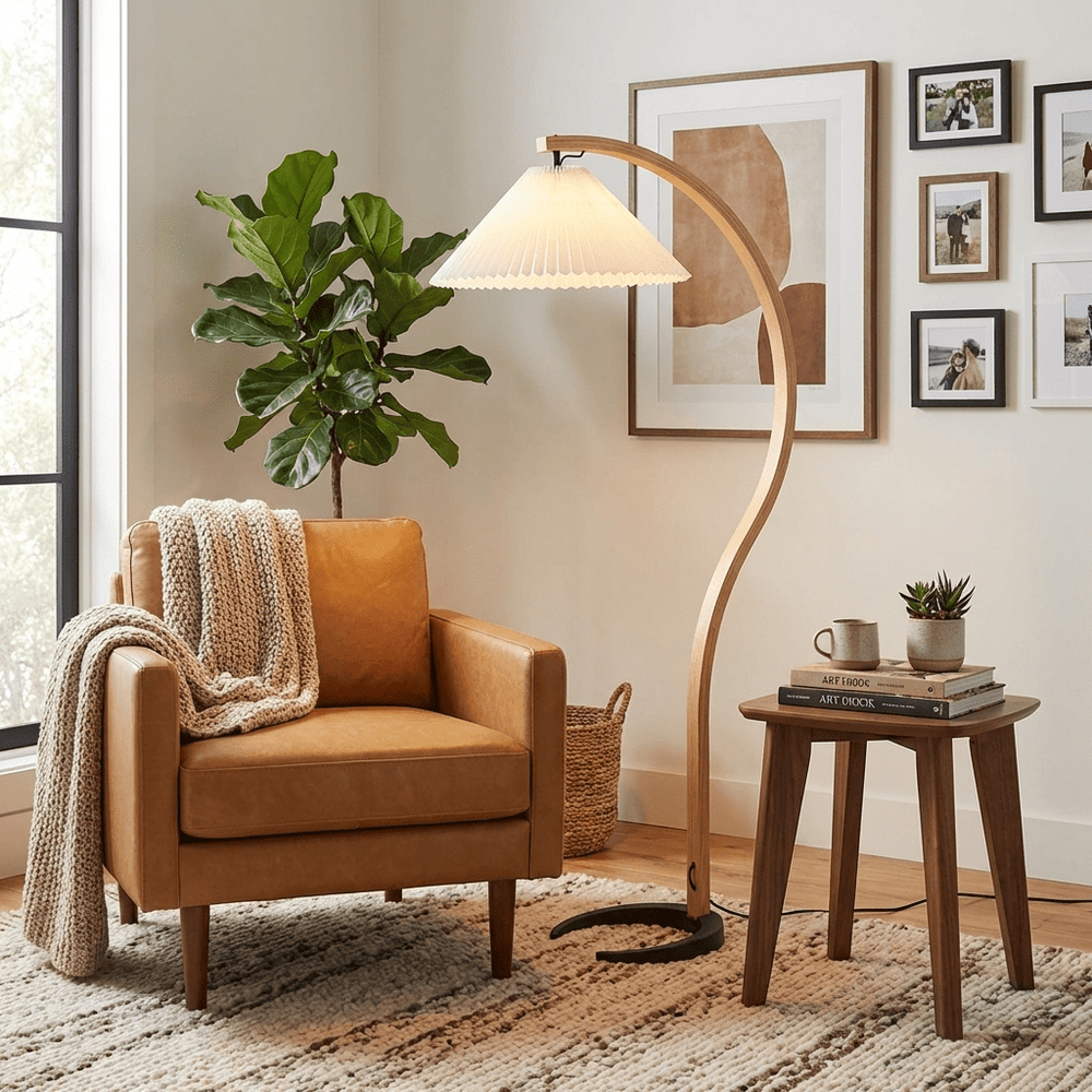 NordicBeam | Stylish Scandinavian Beech Wood Floor Lamp for Living Room 2
