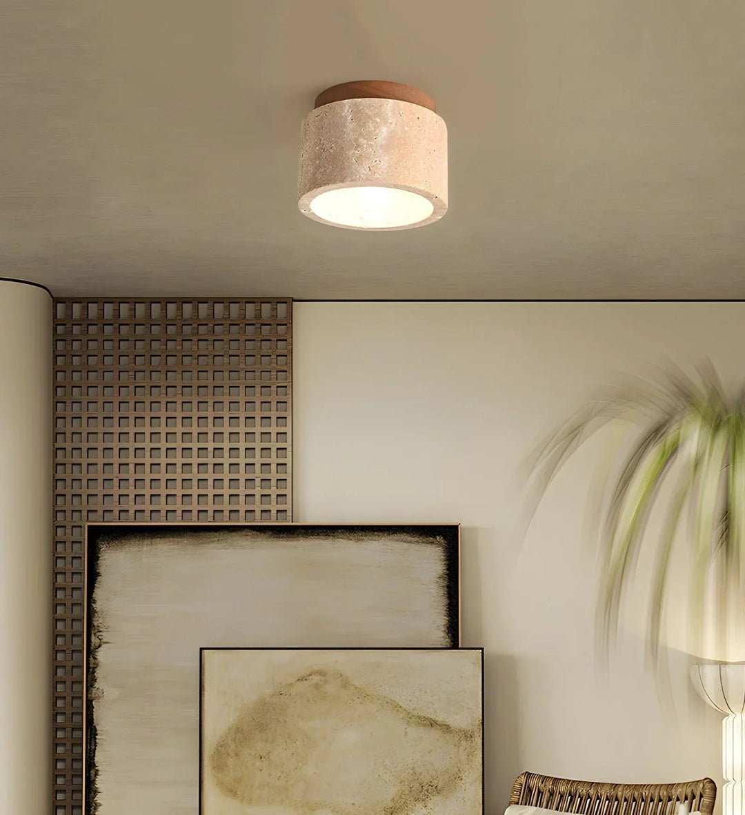 TravertineGlow | Elegant Rustic Flush Mount Ceiling Light Fixture 0